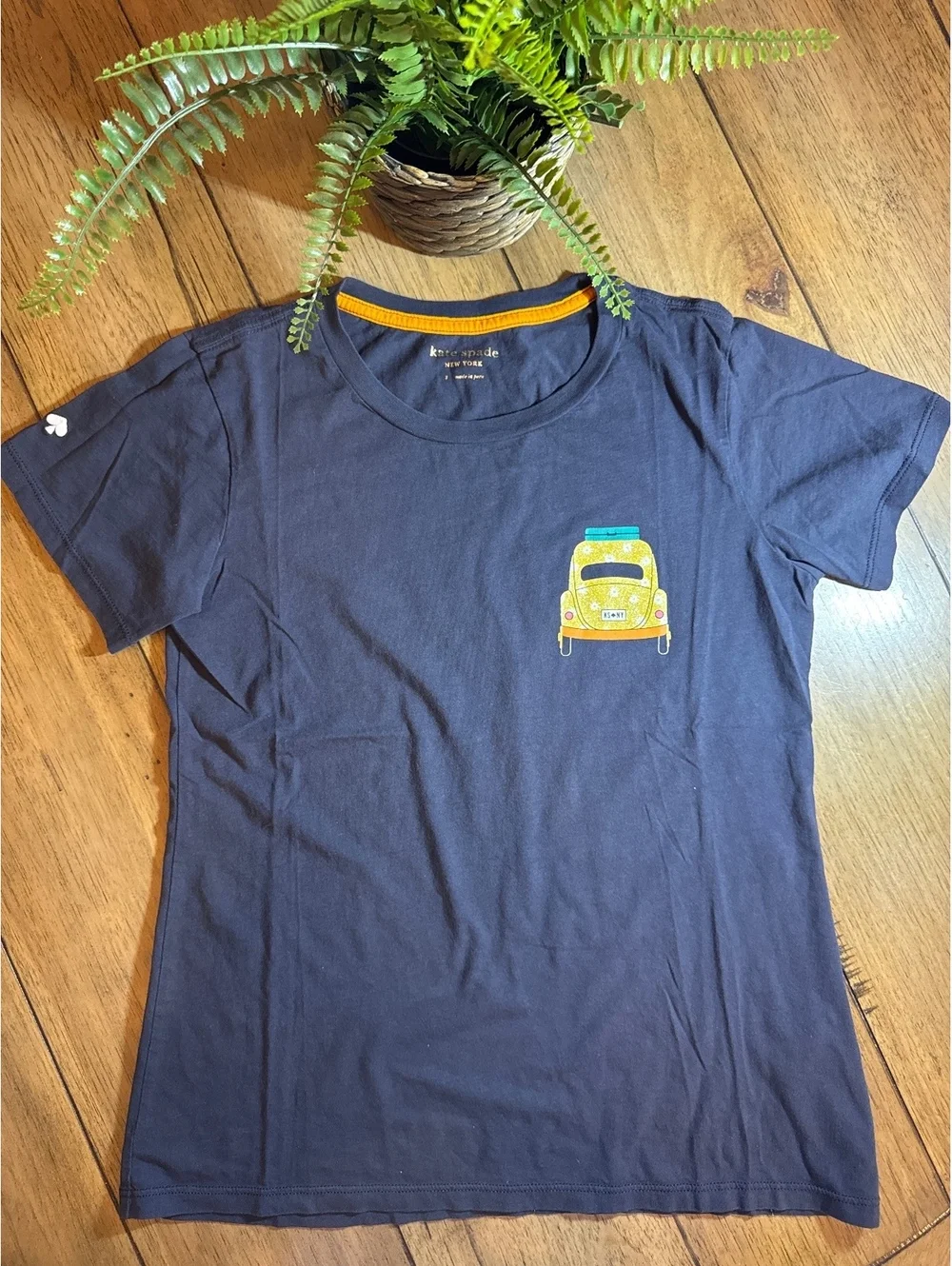 Kate Spade New York Women’s Small Navy Yellow Taxi Graphic T-Shirt